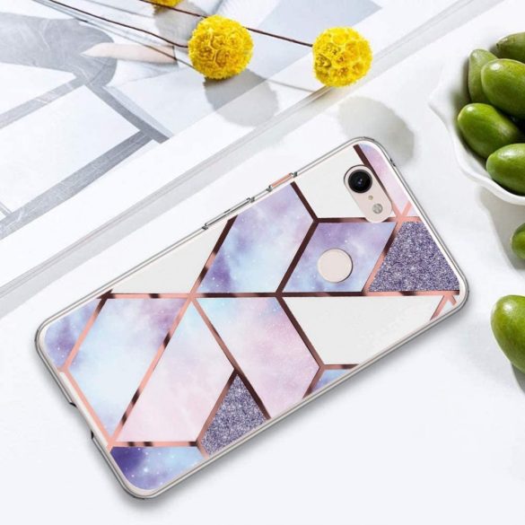 Apple iPhone 16e, Szilikon tok, sokszöges márvány minta, Wooze Geometric Marble, színes/kék