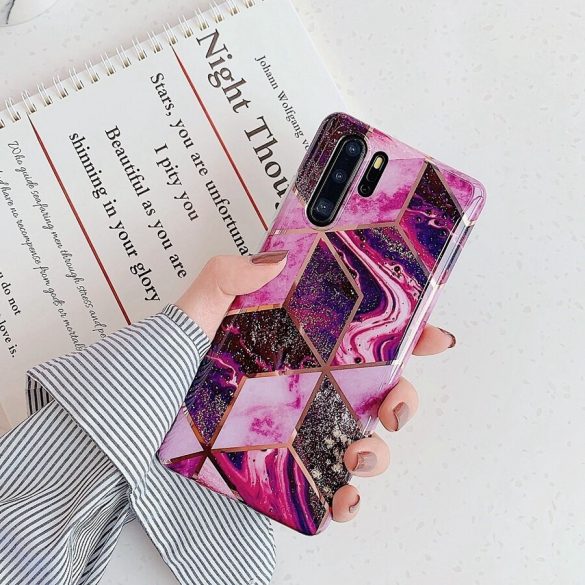 Apple iPhone 16e, Szilikon tok, sokszöges márvány minta, Wooze Geometric Marble, színes/lila