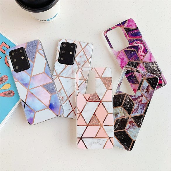 Apple iPhone 16e, Szilikon tok, sokszöges márvány minta, Wooze Geometric Marble, színes/lila