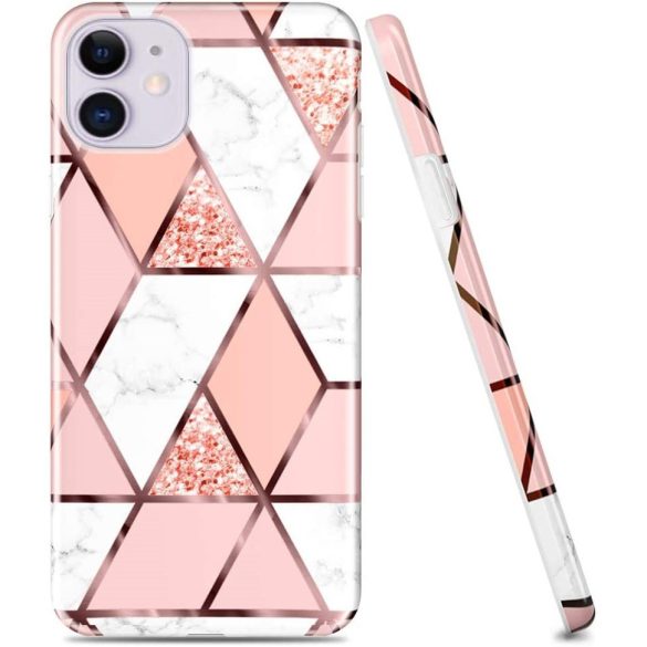 Apple iPhone 16e, Szilikon tok, sokszöges márvány minta, Wooze Geometric Marble, színes/rózsaszín