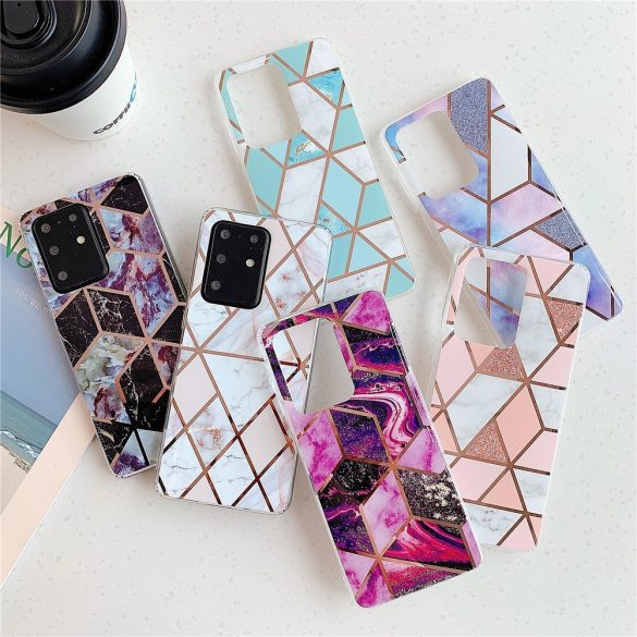 Apple iPhone 16e, Szilikon tok, sokszöges márvány minta, Wooze Geometric Marble, színes/rózsaszín