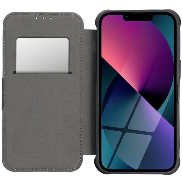 Apple iPhone 16e, Oldalra nyíló tok, légpárnás sarok, bőrhatású, karbon minta, Razor Book, kék