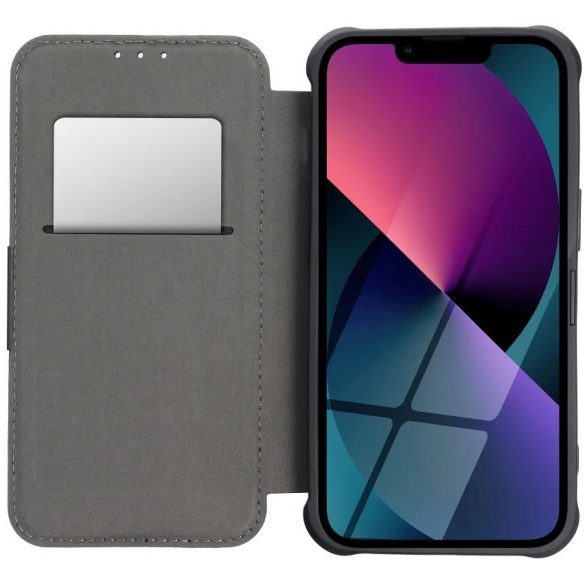 Apple iPhone 16e, Oldalra nyíló tok, légpárnás sarok, bőrhatású, karbon minta, Razor Book, zöld