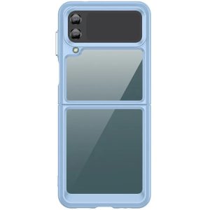 Samsung Galaxy Z Flip4 SM-F721B, Szilikon védőkeret, akril hátlap, Wooze Bright Edges, átlátszó/világoskék