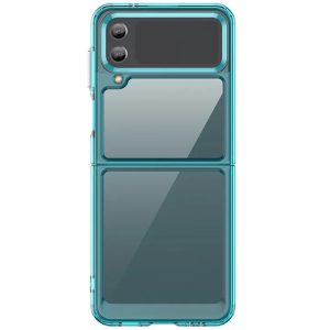 Samsung Galaxy Z Flip5 SM-F731B, Szilikon védőkeret, akril hátlap, Wooze Bright Edges, átlátszó/zöldes-kék