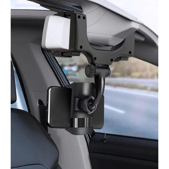 Autós tartó, Univerzális, visszapillantó tükörre rögzíthető, max. 90 mm széles készülékig, 360°-ban forgatható, állítható, dőlésszöggel, XO C70, fekete