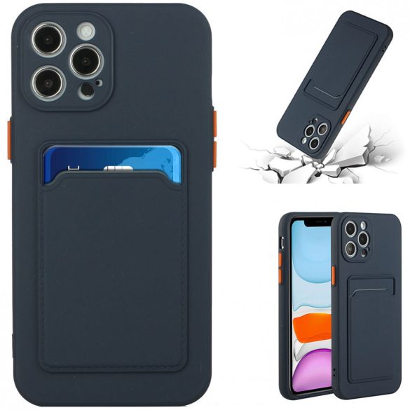 Samsung Galaxy A56 5G SM-A566B, Szilikon tok, kártyatartóval, Wooze Card Slot, sötétkék
