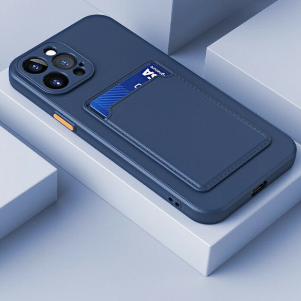 Samsung Galaxy A56 5G SM-A566B, Szilikon tok, kártyatartóval, Wooze Card Slot, sötétkék