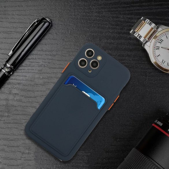 Samsung Galaxy A56 5G SM-A566B, Szilikon tok, kártyatartóval, Wooze Card Slot, sötétkék
