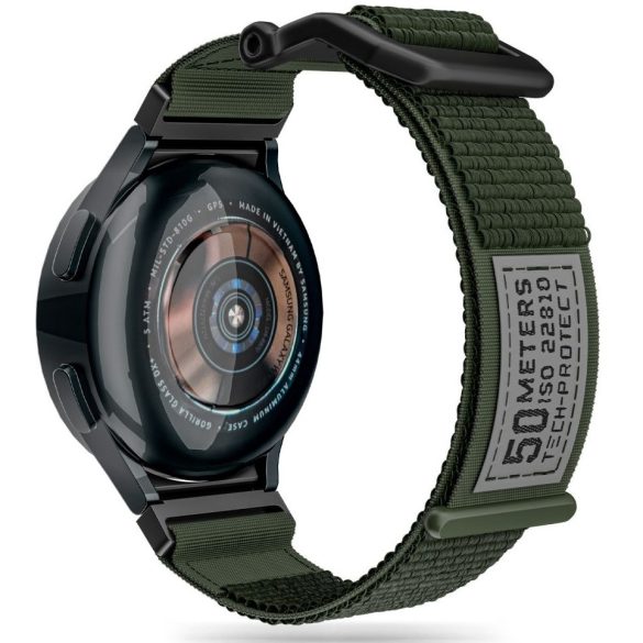Samsung Galaxy Watch 4 / 5 / 5 Pro / 6 (40 / 44 / 45mm) / Watch 4 Classic / 6 Classic (42 / 43 / 46mm), textíl pótszíj, nylon, állítható, TP Scout, sötétzöld