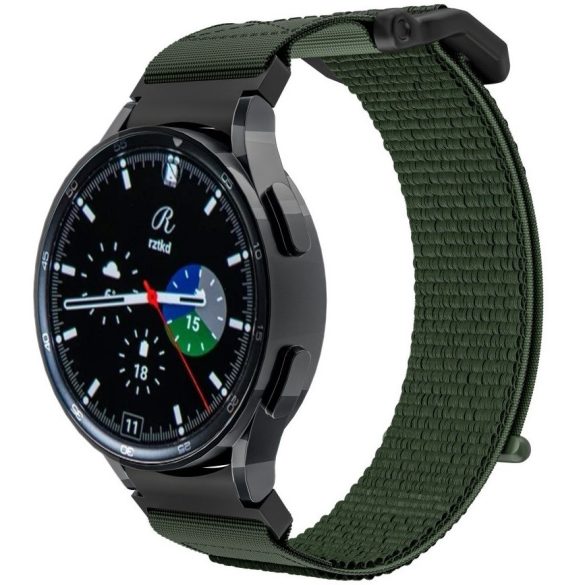 Samsung Galaxy Watch 4 / 5 / 5 Pro / 6 (40 / 44 / 45mm) / Watch 4 Classic / 6 Classic (42 / 43 / 46mm), textíl pótszíj, nylon, állítható, TP Scout, sötétzöld