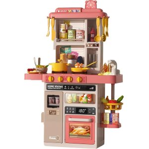 Elektromos játékkonyha, világítással, hangokkal, gőz és víz effektekkel,  50 db-os készlet, Wooze Dream Kitchen, rózsaszín/barna
