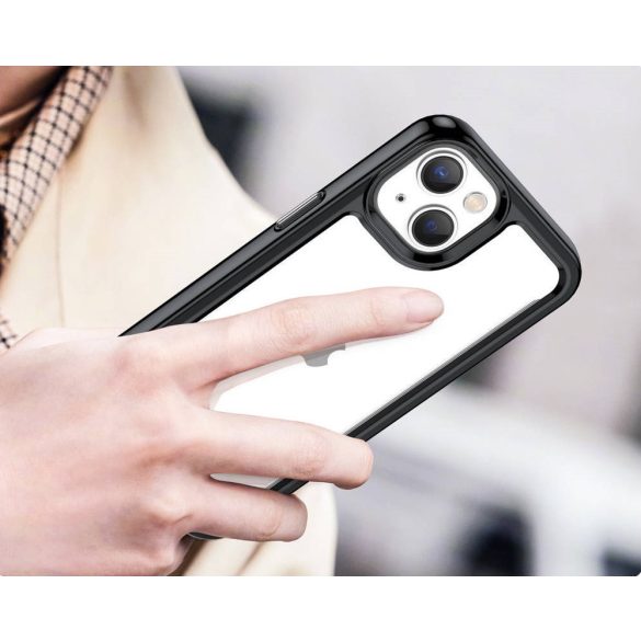 Xiaomi 15 Pro, Szilikon védőkeret, akril hátlap, Wooze Bright Edges, átlátszó/fekete