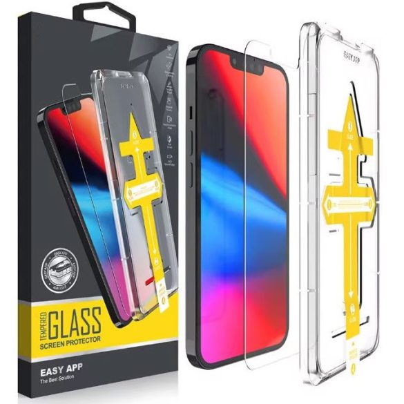 Apple iPhone 15 Plus / 16 Plus, Kijelzővédő fólia, ütésálló fólia (az íves részre NEM hajlik rá!), Tempered Glass (edzett üveg), segéd kerettel, Wooze Gorilla Glass, Clear