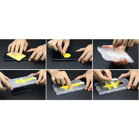 Apple iPhone 15 Plus / 16 Plus, Kijelzővédő fólia, ütésálló fólia (az íves részre NEM hajlik rá!), Tempered Glass (edzett üveg), segéd kerettel, Wooze Gorilla Glass, Clear