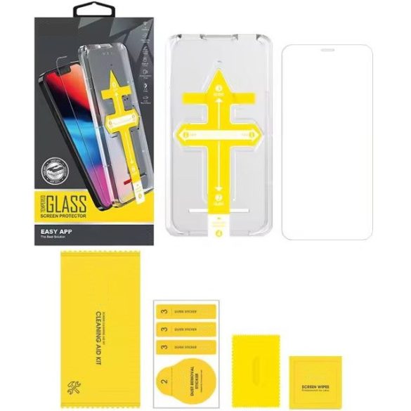 Apple iPhone 16 Pro Max, Kijelzővédő fólia, ütésálló fólia (az íves részre NEM hajlik rá!), Tempered Glass (edzett üveg), segéd kerettel, Wooze Gorilla Glass, Clear