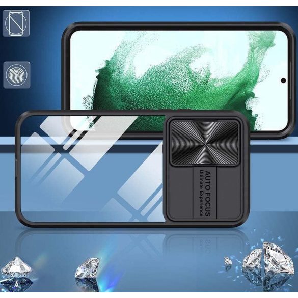 Samsung Galaxy S25 Edge SM-S937, Műanyag hátlap + szilikon keret, átlátszó akril hátlap, kamera védelem, Wooze Trendy, fekete