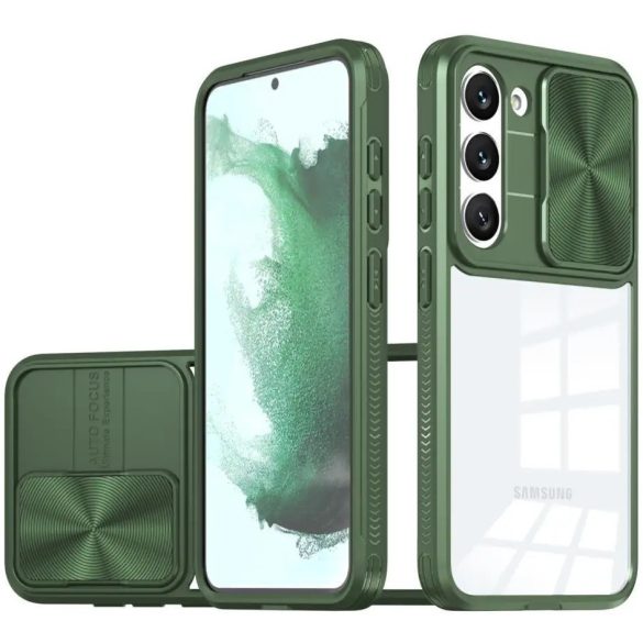 Samsung Galaxy S25 Edge SM-S937, Műanyag hátlap + szilikon keret, átlátszó akril hátlap, kamera védelem, Wooze Trendy, zöld