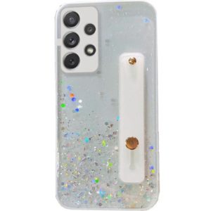 Samsung Galaxy S25 Edge SM-S937, Szilikon tok, közepesen ütésálló, kézpánttal, színátmenetes, csillogó minta, Wooze Strap Star, mintás/fehér