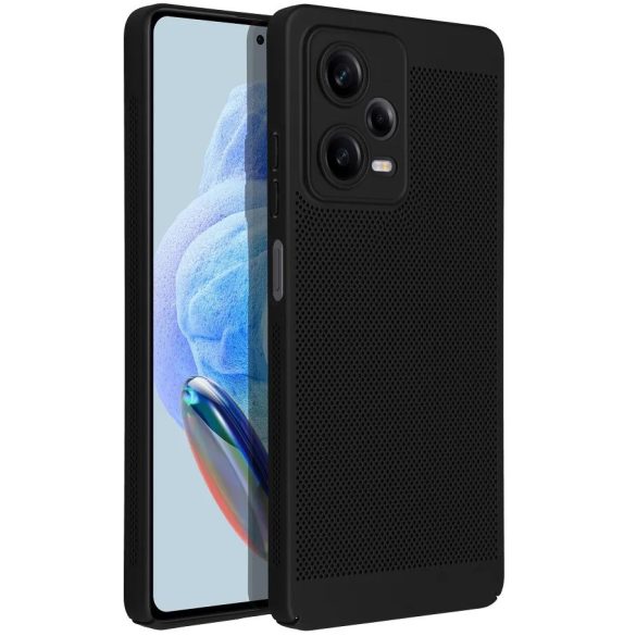 Samsung Galaxy S25 Edge SM-S937, Műanyag hátlap védőtok, légáteresztő, lyukacsos minta, Breezy, fekete