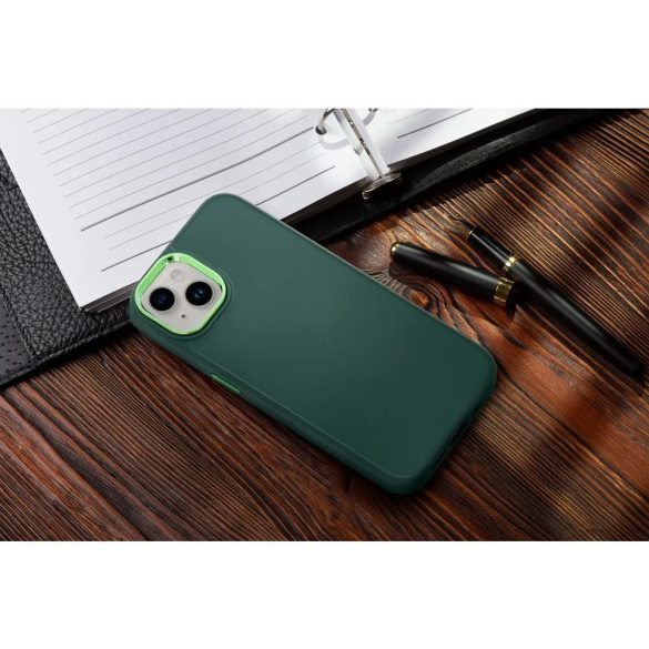 Samsung Galaxy S25 Edge SM-S937, Szilikon tok, közepesen ütésálló, fémhatású kamera keret, Frame Case, zöld