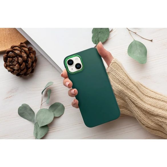 Samsung Galaxy S25 Edge SM-S937, Szilikon tok, közepesen ütésálló, fémhatású kamera keret, Frame Case, zöld