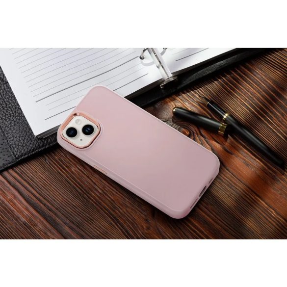Samsung Galaxy S25 Edge SM-S937, Szilikon tok, közepesen ütésálló, fémhatású kamera keret, Frame Case, rózsaszín