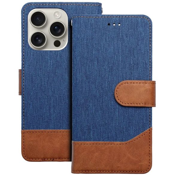 Samsung Galaxy S25 Edge SM-S937, Oldalra nyíló tok, stand, kártyatartóval, farmer minta, Jeans Book, kék