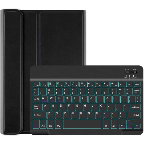 Samsung Galaxy Tab S10 FE Plus (13.1) SM-X620 / X626B, Bluetooth billentyűzetes, mappa tok, billentyűzet világítás, mágneses rögzítés, Wooze Illuminated, fekete