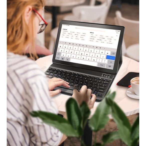 Samsung Galaxy Tab S10 FE Plus (13.1) SM-X620 / X626B, Bluetooth billentyűzetes, mappa tok, billentyűzet világítás, mágneses rögzítés, Wooze Illuminated, fekete