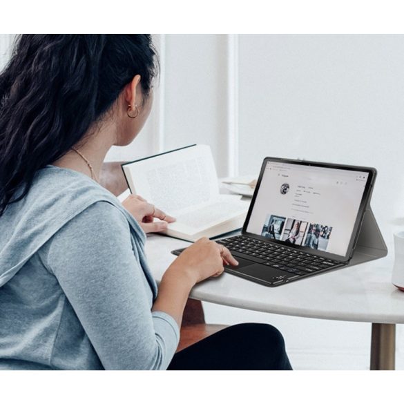 Samsung Galaxy Tab S10 FE Plus (13.1) SM-X620 / X626B, Bluetooth billentyűzetes, mappa tok, Touch Pad, mágneses rögzítés, Wooze Simple Touch, fekete