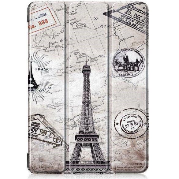 Samsung Galaxy Tab S10 FE Plus (13.1) SM-X620 / X626B, mappa tok, Eiffel torony, térkép minta, Trifold, szürke