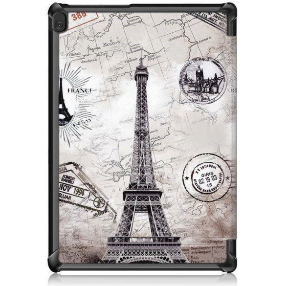 Samsung Galaxy Tab S10 FE Plus (13.1) SM-X620 / X626B, mappa tok, Eiffel torony, térkép minta, Trifold, szürke