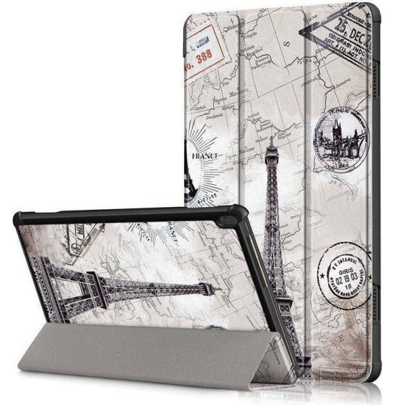 Samsung Galaxy Tab Active 5 (8.0) SM-X306B, mappa tok, Eiffel torony, térkép minta, Trifold, szürke