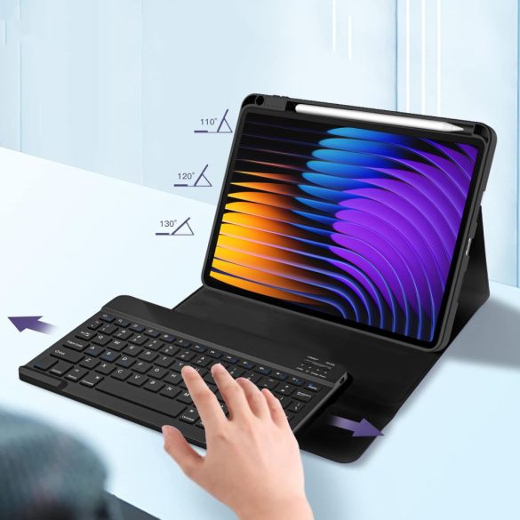 Xiaomi Pad 7 (11.2) / Pad 7 Pro (11.2), Bluetooth billentyűzetes mappa tok, érintőceruza tartó, érintőceruza nélkül, TP SC Pen Holder + Keyboard, fekete