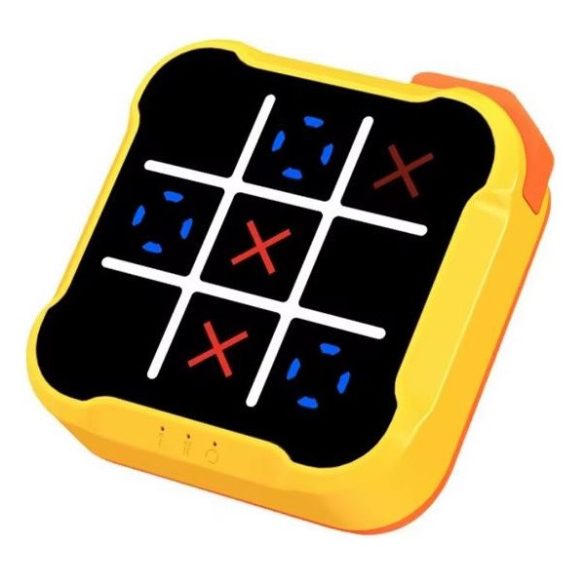 Hordozható elektronikus utazó társas- és stratégiai XO játék, Wooze Tic Tac Toe, sárga