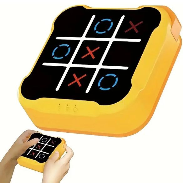 Hordozható elektronikus utazó társas- és stratégiai XO játék, Wooze Tic Tac Toe, sárga