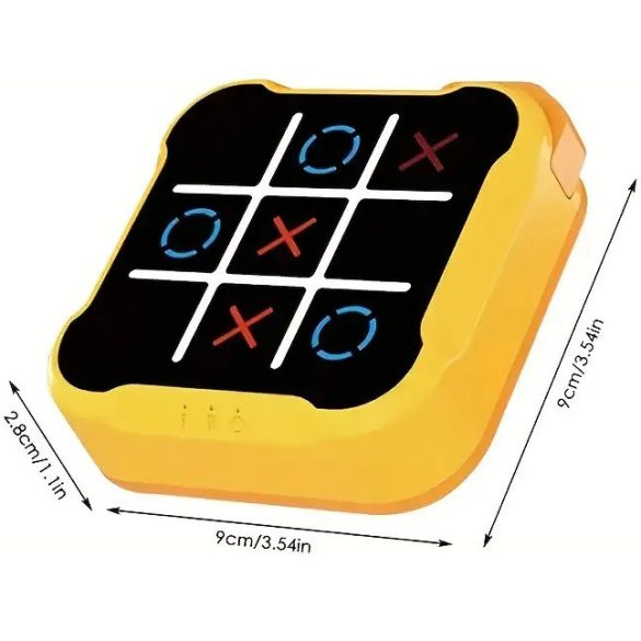 Hordozható elektronikus utazó társas- és stratégiai XO játék, Wooze Tic Tac Toe, sárga