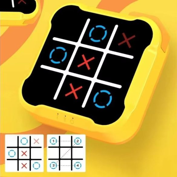 Hordozható elektronikus utazó társas- és stratégiai XO játék, Wooze Tic Tac Toe, sárga