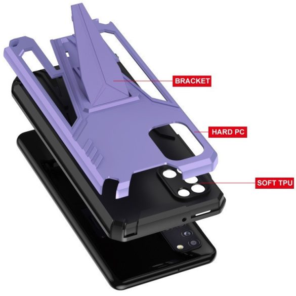Xiaomi Redmi K70 / K70 Pro / Poco F6 Pro, Műanyag hátlap védőtok szilikon belső, közepesen ütésálló, kitámasztóval, Wooze Supportive Care, lila