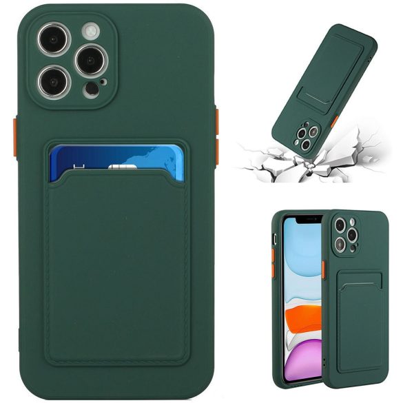 Xiaomi Redmi K70 / K70 Pro / Poco F6 Pro, Szilikon tok, kártyatartóval, Wooze Card Slot, sötétzöld