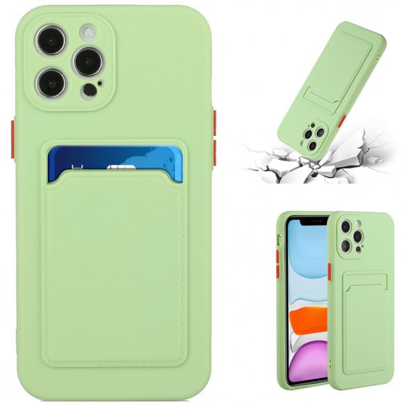 Xiaomi Redmi K70 / K70 Pro / Poco F6 Pro, Szilikon tok, kártyatartóval, Wooze Card Slot, világoszöld