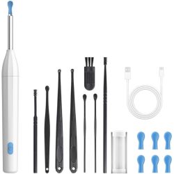   Elektromos fültisztító készlet, otoszkóp, HD mini kamerával, Wifi-s, LED világítással, Wooze Visual Ear Cleaner, fehér