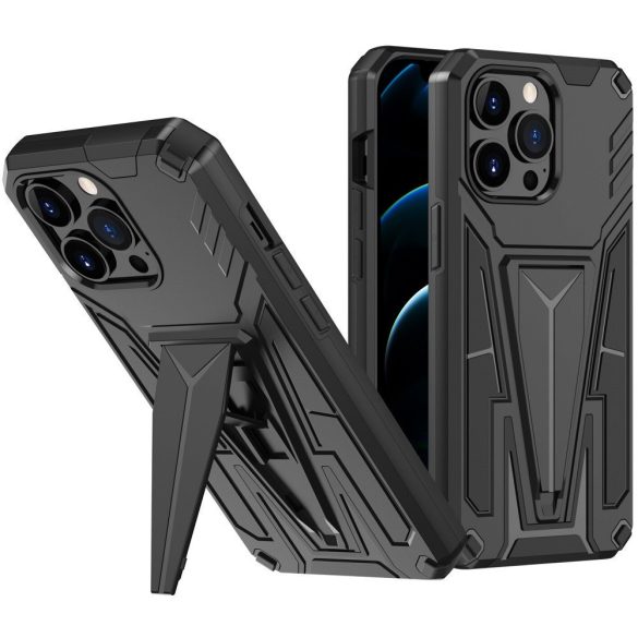 Huawei Honor 400 Lite, Műanyag hátlap védőtok szilikon belső, közepesen ütésálló, kitámasztóval, Wooze Supportive Care, fekete