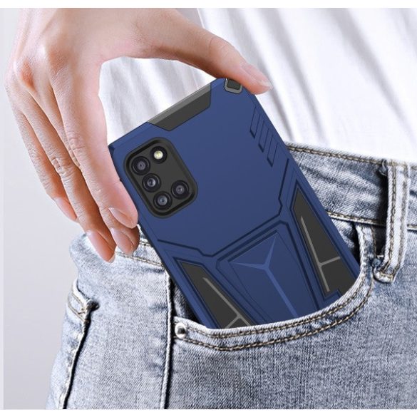 Huawei Honor 400 Lite, Műanyag hátlap védőtok szilikon belső, közepesen ütésálló, kitámasztóval, Wooze Supportive Care, kék
