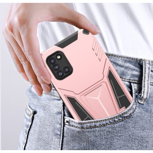 Huawei Honor 400 Lite, Műanyag hátlap védőtok szilikon belső, közepesen ütésálló, kitámasztóval, Wooze Supportive Care, vörösarany