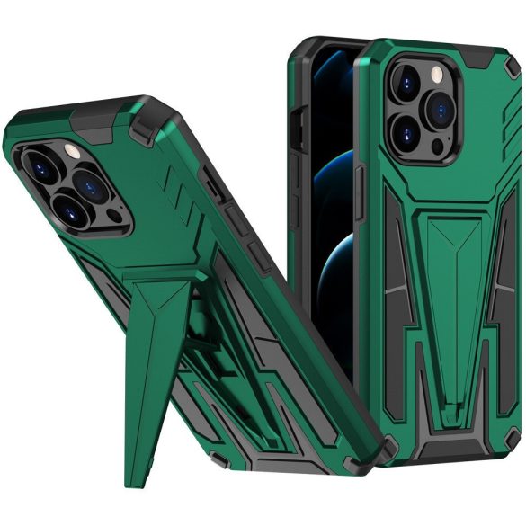 Huawei Honor 400 Lite, Műanyag hátlap védőtok szilikon belső, közepesen ütésálló, kitámasztóval, Wooze Supportive Care, zöld
