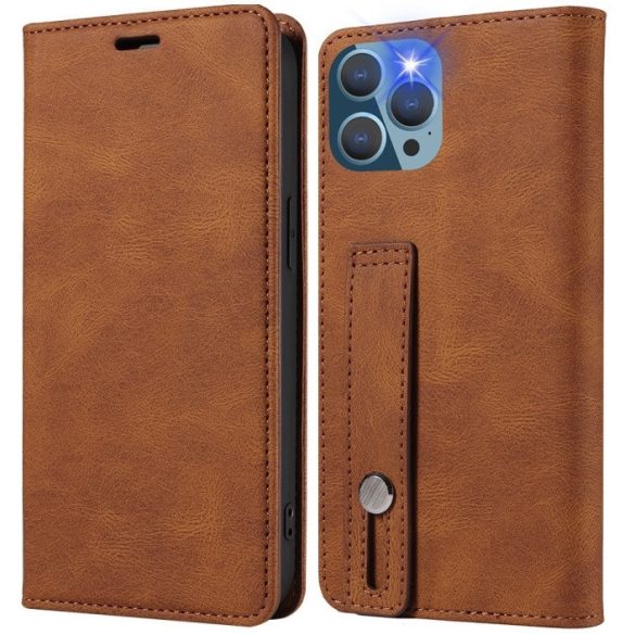 Huawei Honor 400 Lite, Oldalra nyíló tok, stand, kártyatartóval, kézpánttal, Wooze Business Plus, barna