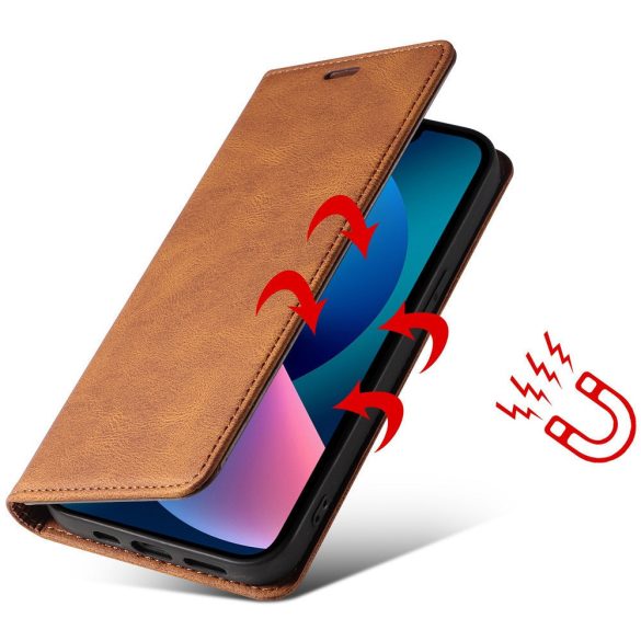 Huawei Honor 400 Lite, Oldalra nyíló tok, stand, kártyatartóval, kézpánttal, Wooze Business Plus, barna