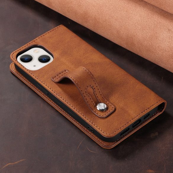 Huawei Honor 400 Lite, Oldalra nyíló tok, stand, kártyatartóval, kézpánttal, Wooze Business Plus, barna